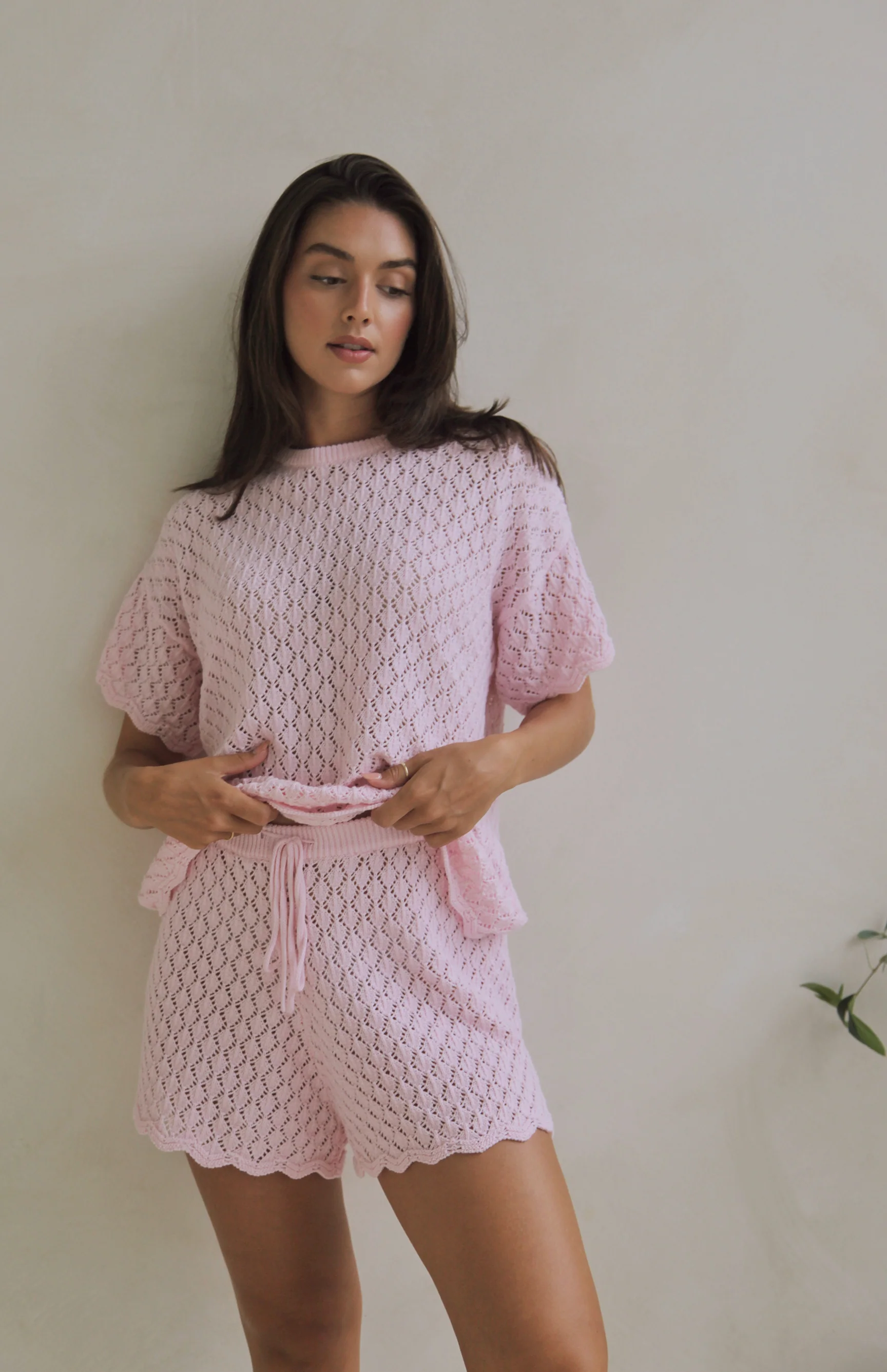 BIRDIE CROCHET TEE - MAMA PINK