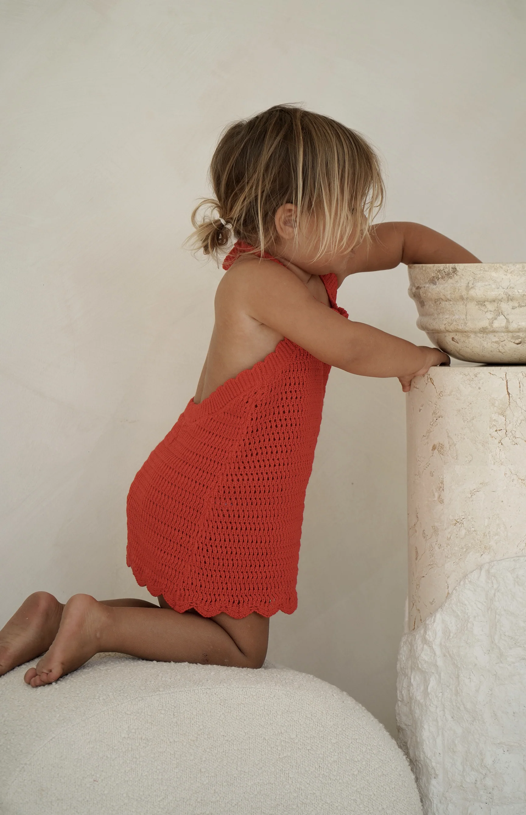 BIRDIE HALTER CROCHET DRESS - RED