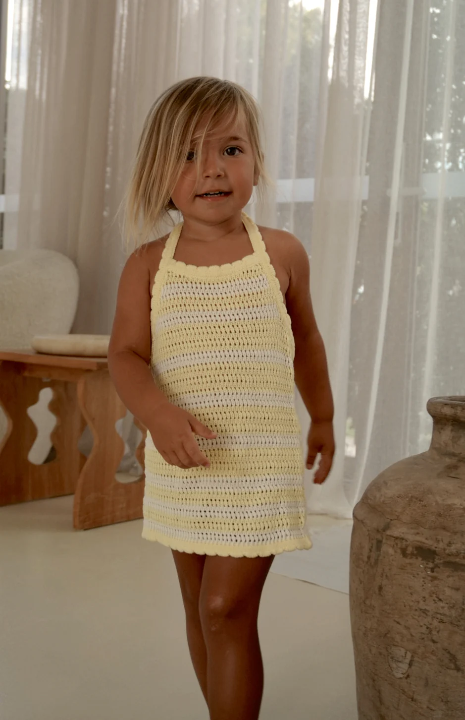 BIRDIE HALTER DRESS - BUTTERCUP STRIPE