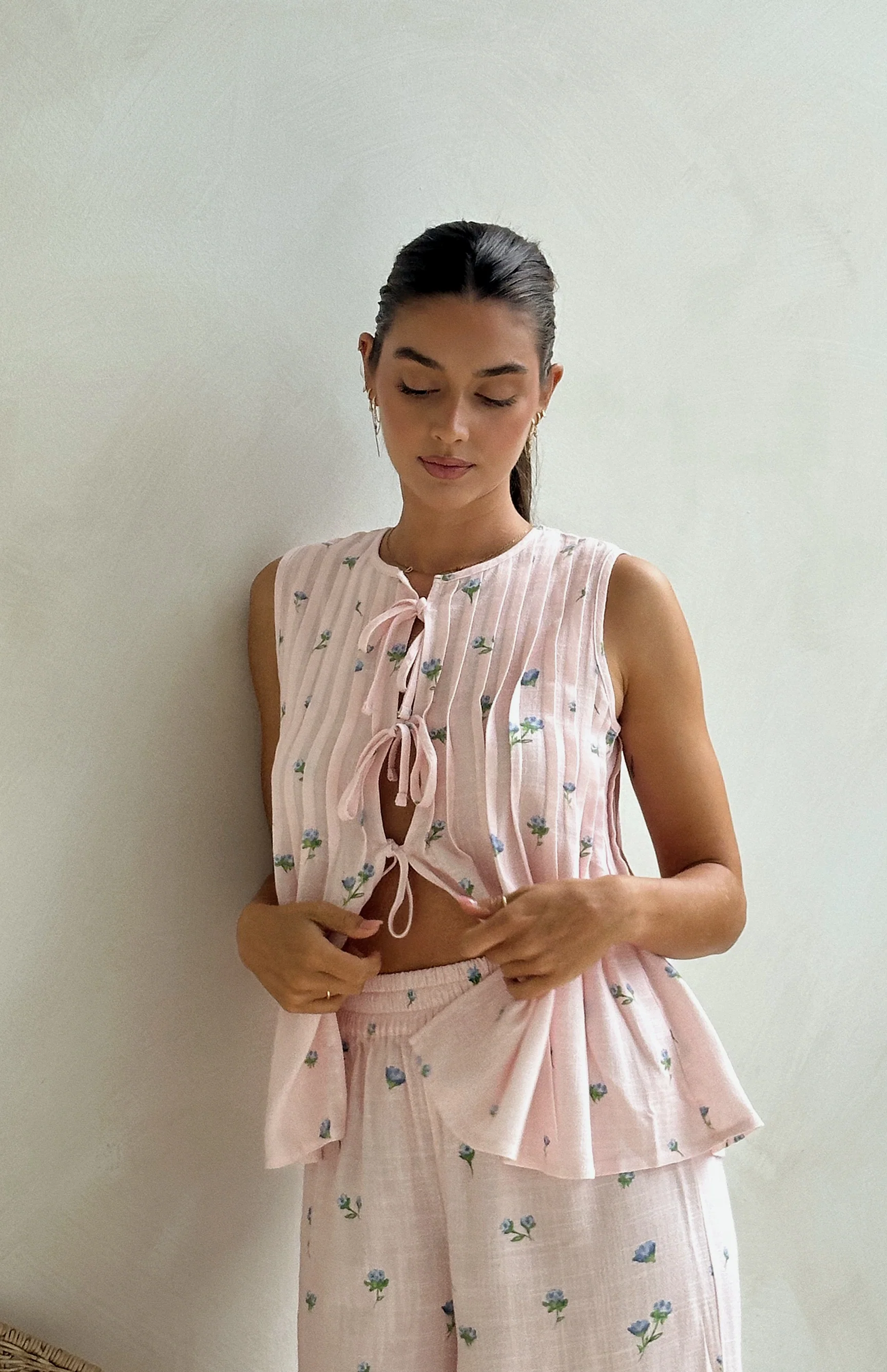 BLUSH BELLE FLEUR PLEAT FRONT TIE TOP - MAMA - Image 2