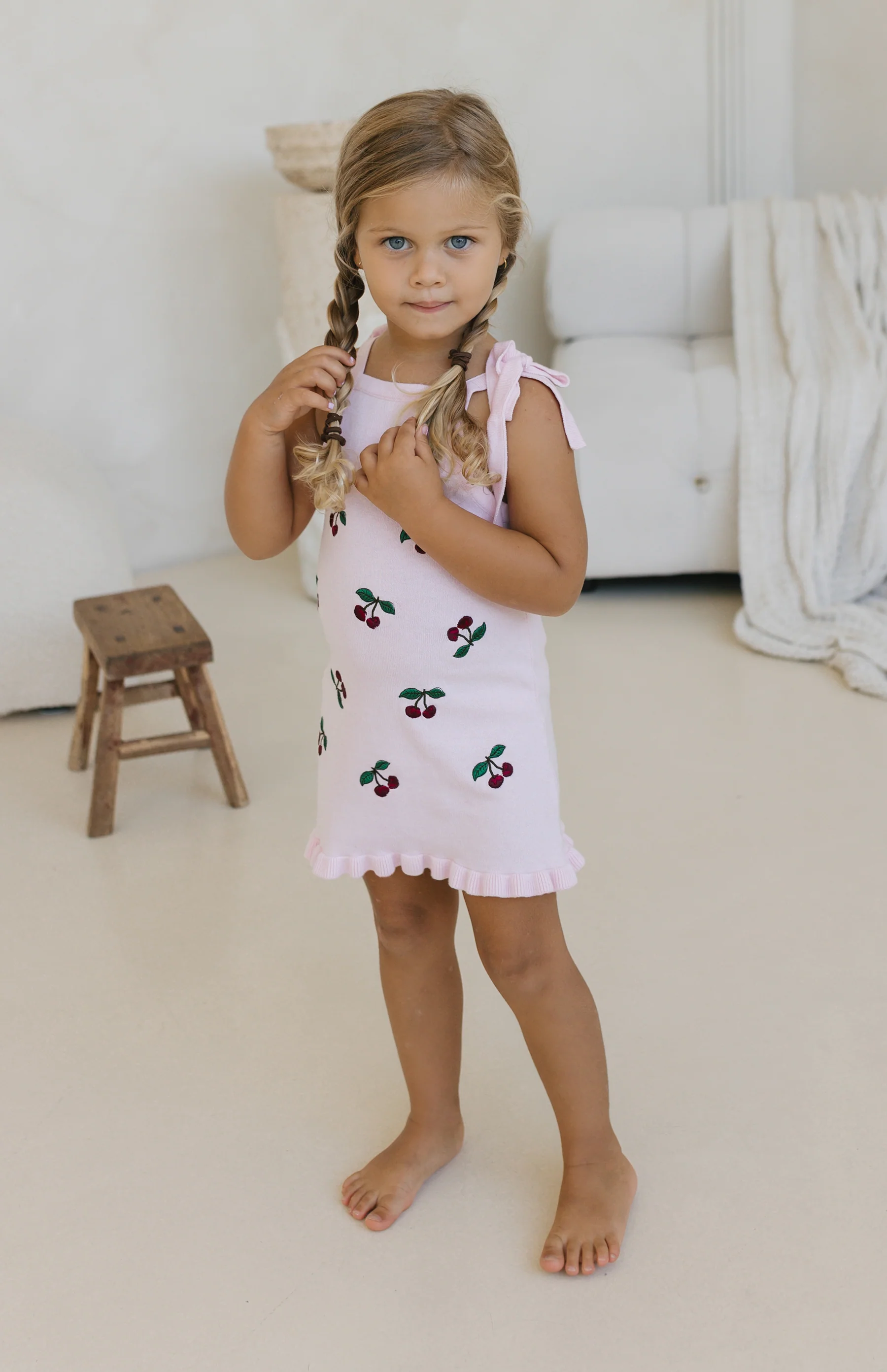 CHERRY KNIT TIE DRESS - PINK - Image 11