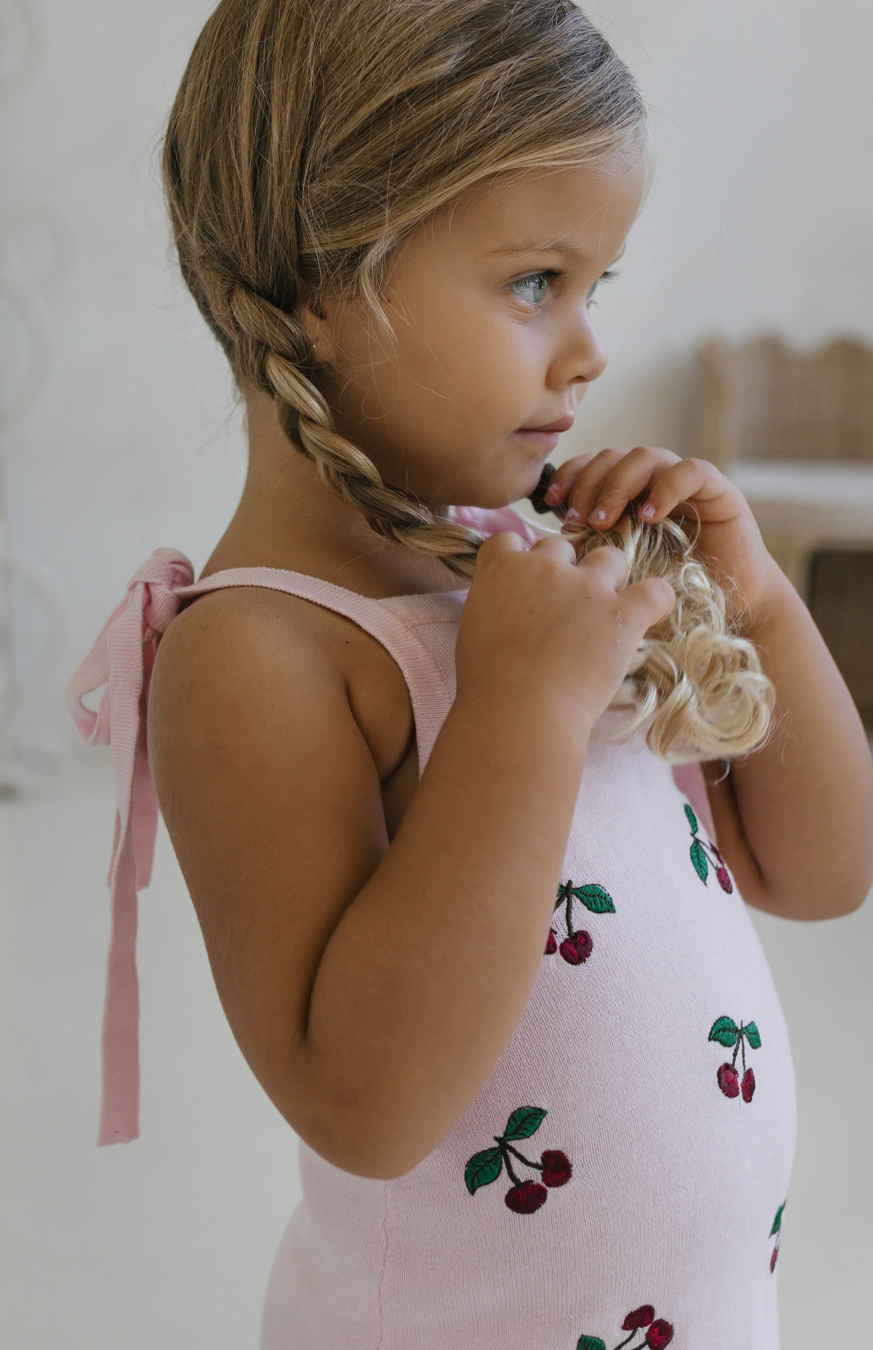 CHERRY KNIT TIE DRESS - PINK - Image 3