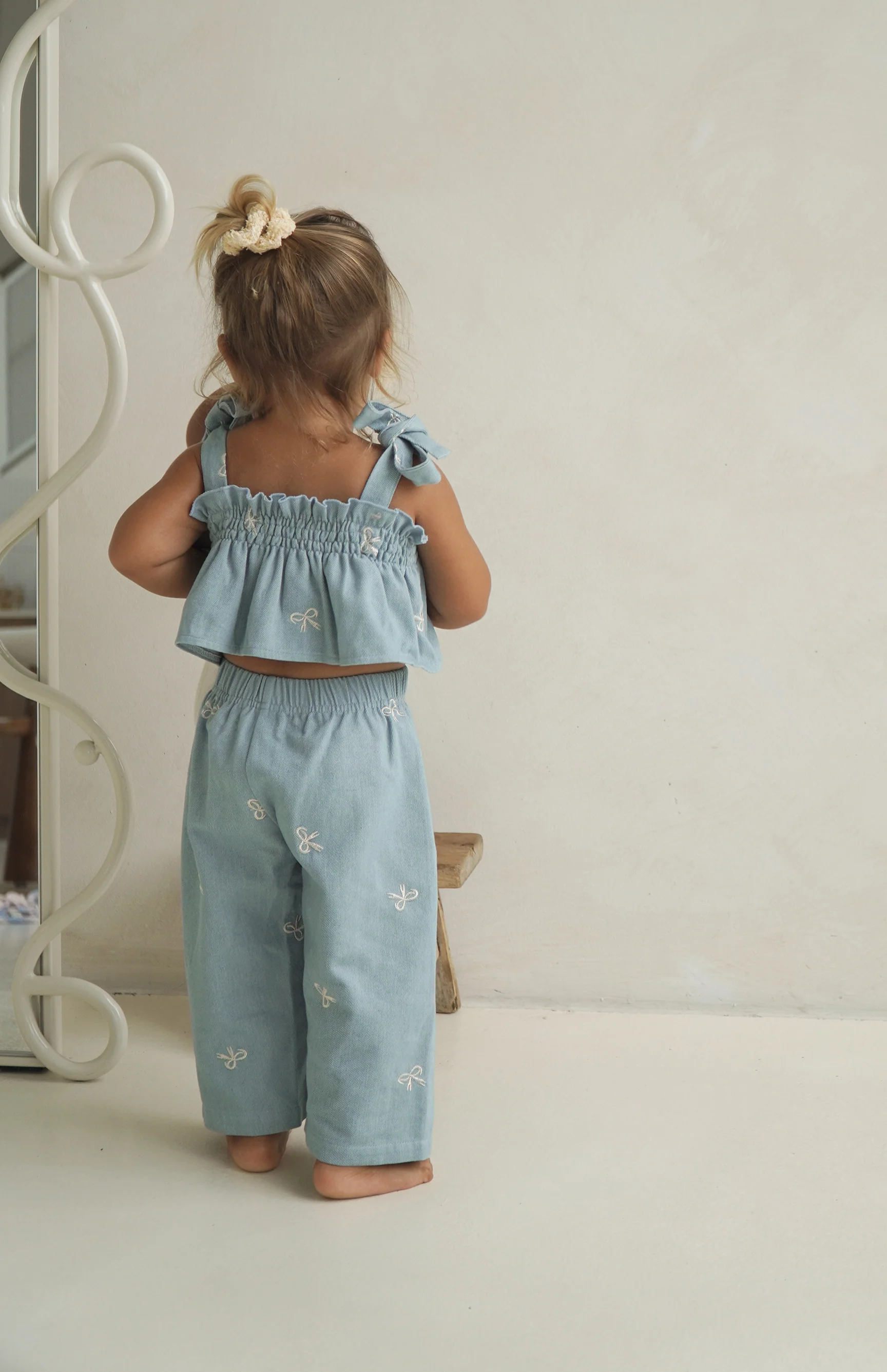 DENIM BOW TIE CROP & PANT SET - Image 7