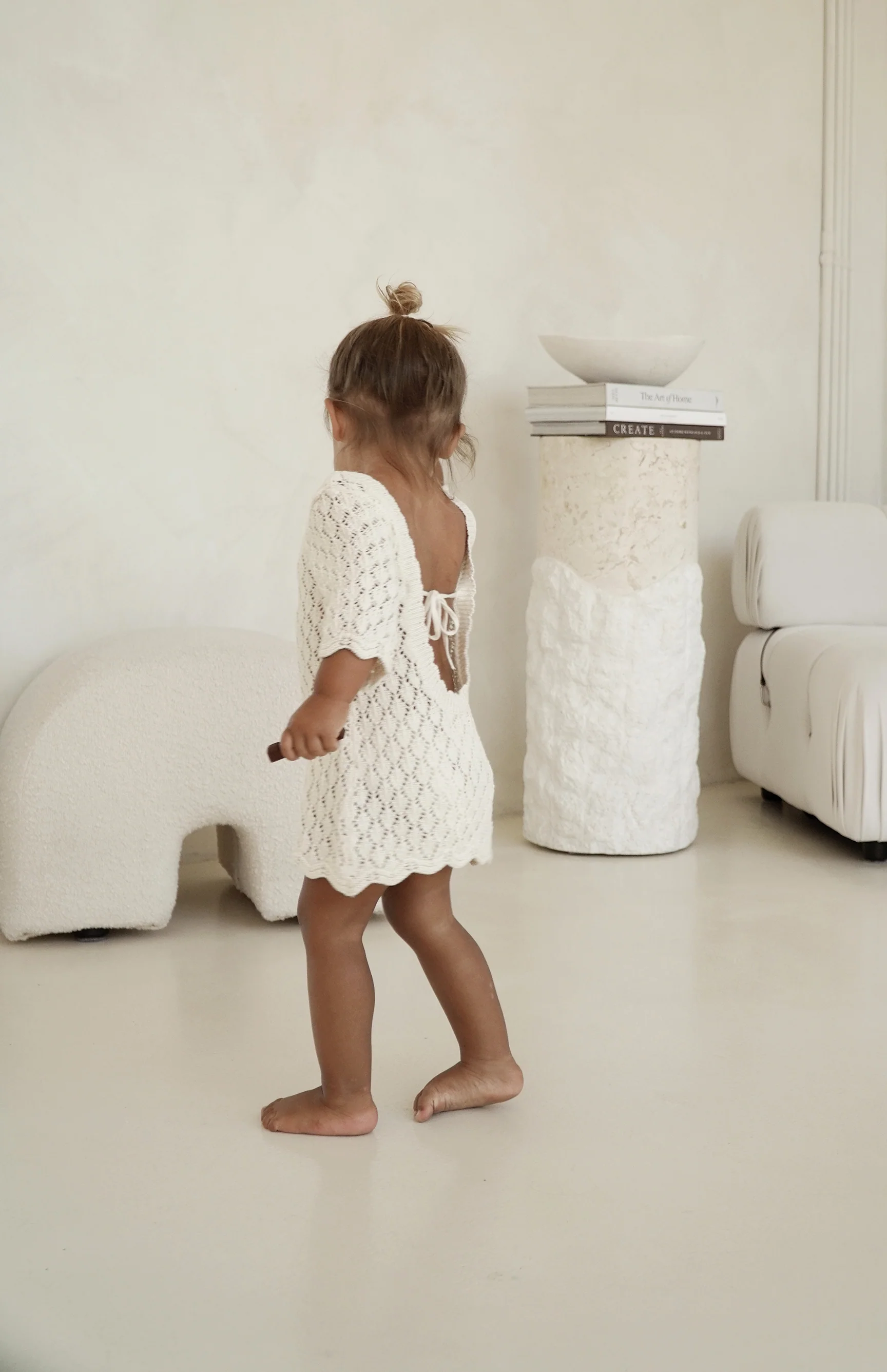 ELOISE TIE BACK CROCHET DRESS - CREAM - Image 3