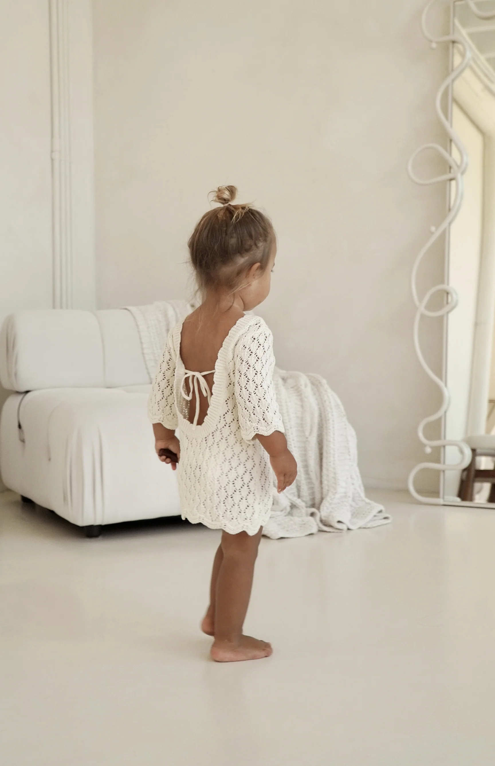 ELOISE TIE BACK CROCHET DRESS - CREAM - Image 5