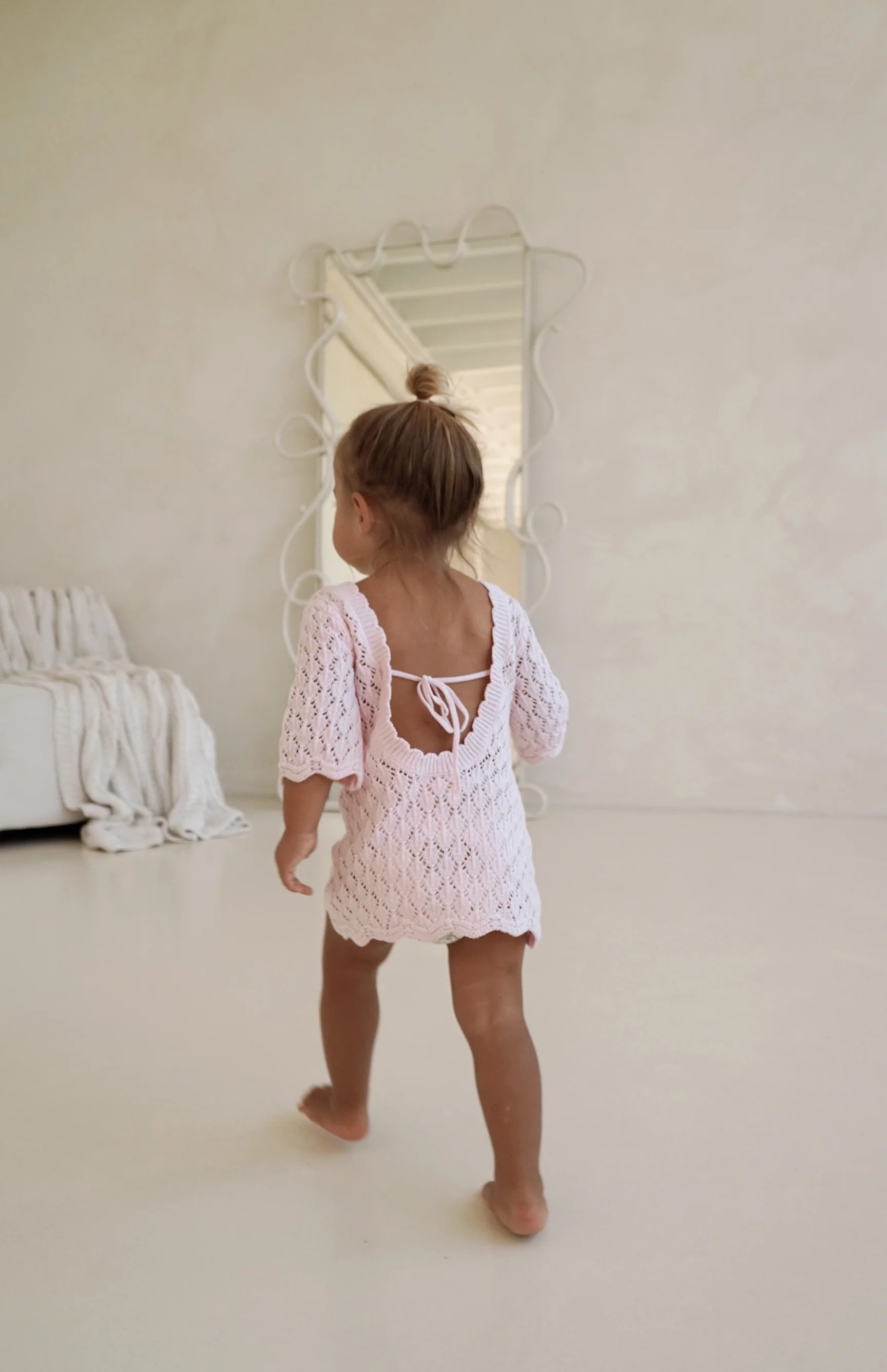 ELOISE TIE BACK CROCHET DRESS - PINK