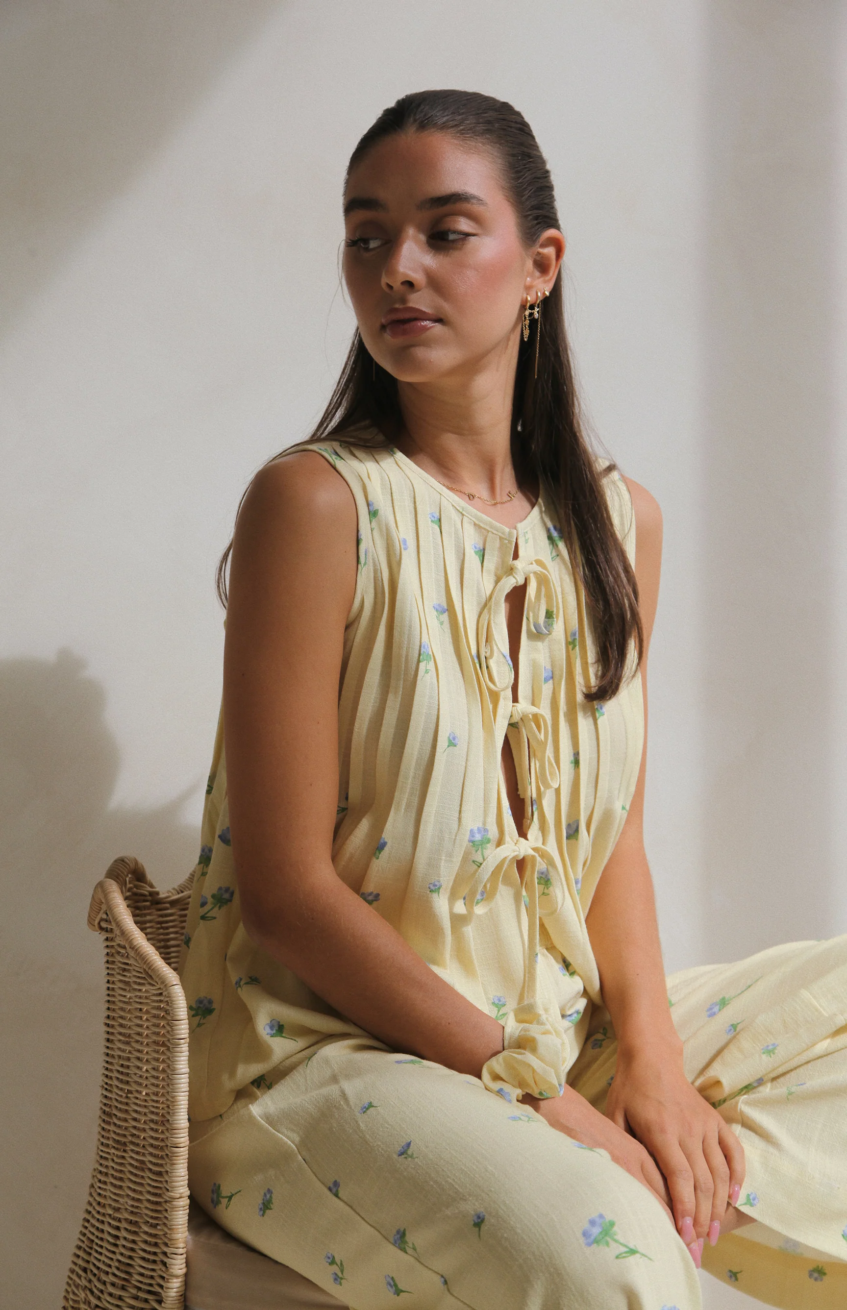 LEMON BELLE FLEUR PLEAT FRONT TIE TOP - MAMA - Image 8