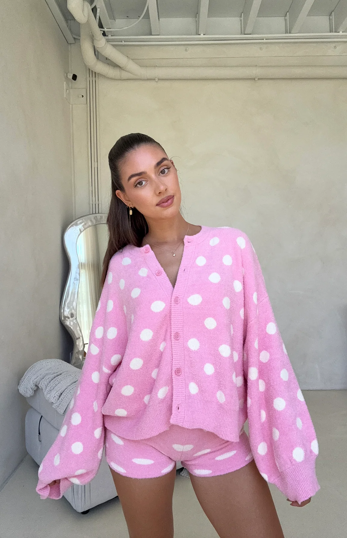 MAMA DOTTIE KNIT CARDIGAN - PINK POLKA
