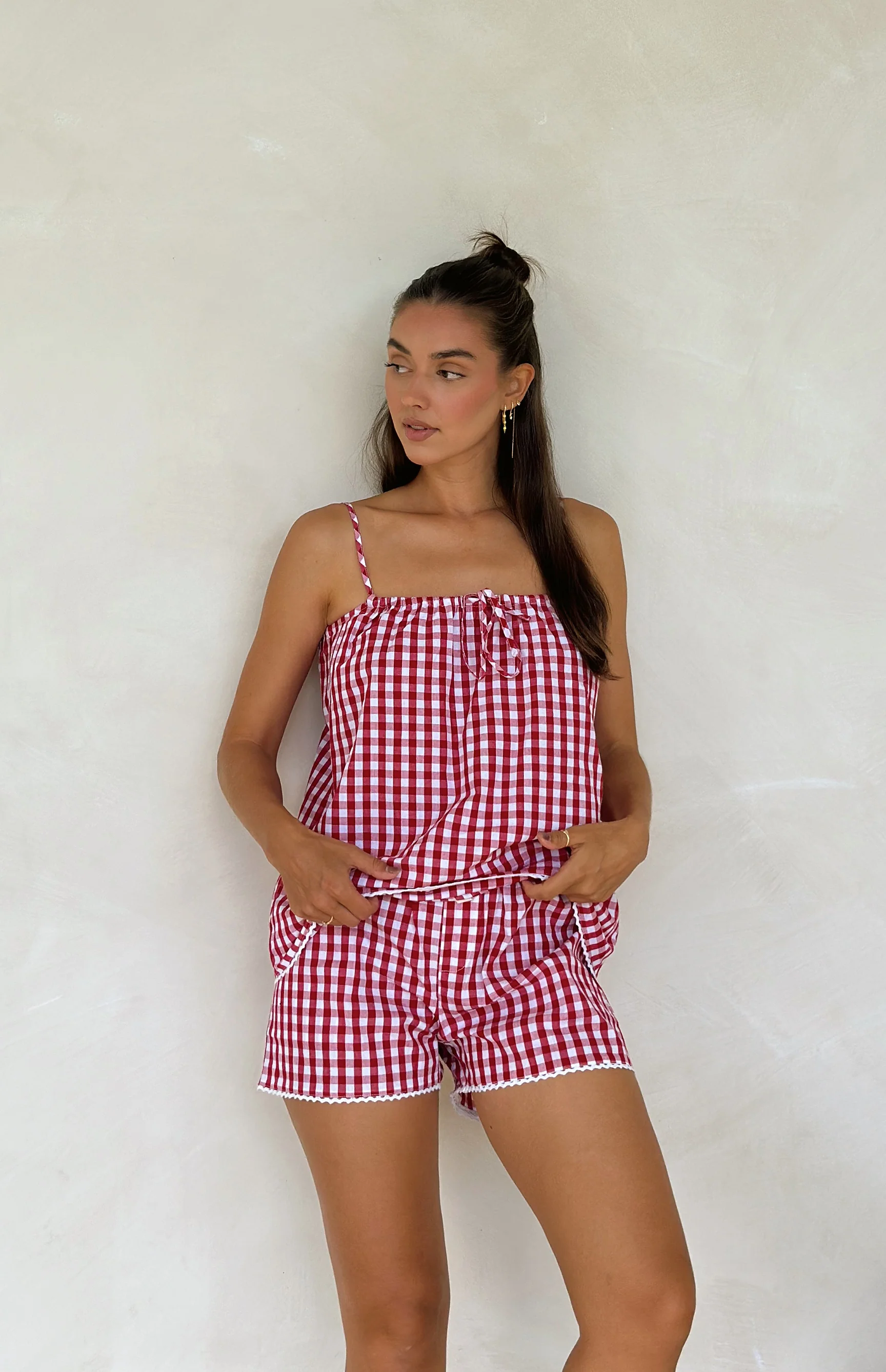 PICNIC SINGLET TOP - MAMA - CHERRY GINGHAM